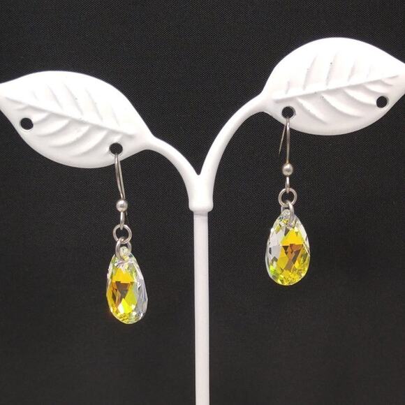 Sterling Silver 925 Teardrop Earrings Aurora Borealis Austrian Crystal - Picture 5 of 12